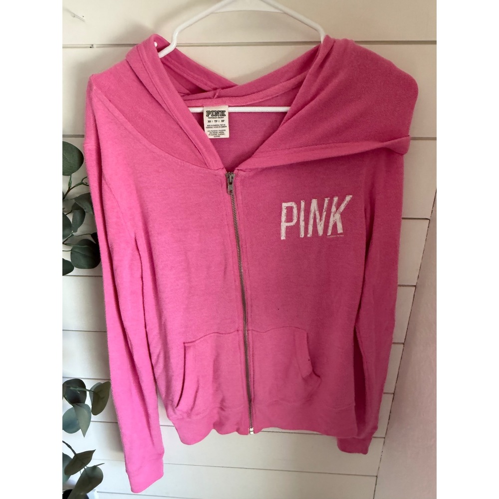 Victoria's‎ Secret PINK Full Zip Hoodie Sweatshirt Pink Logo XS